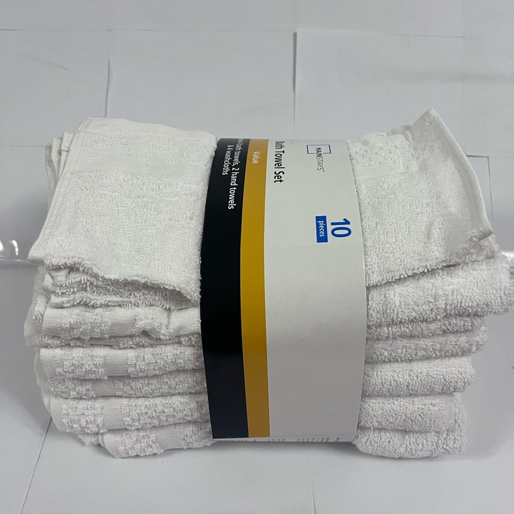 Mainstays White Towel Set 100% Cotton 10 Pieces